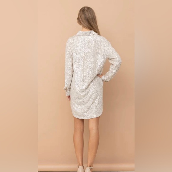 Glitzy Bella Champagne Sequin Shirt Dress - Picture 8 of 8